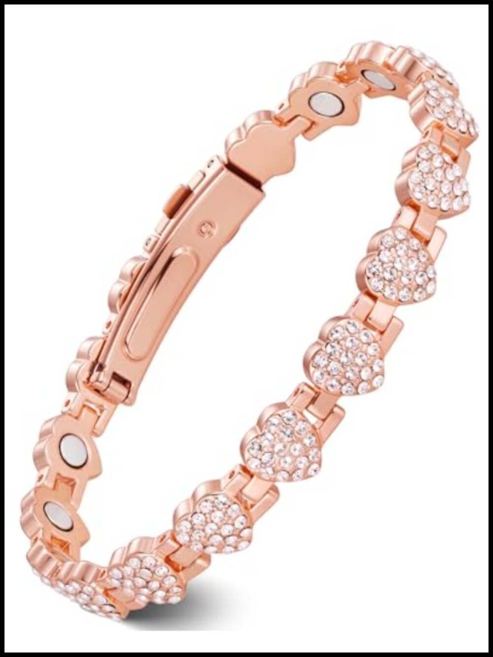Copper Magnetic Bracelet with 3800 Gauss Magnets & Cubic Zirconia, Adjustable